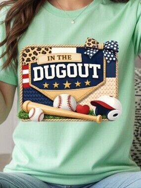 Gildan Mint Green "In The Dugout" Baseball Graphic Tee